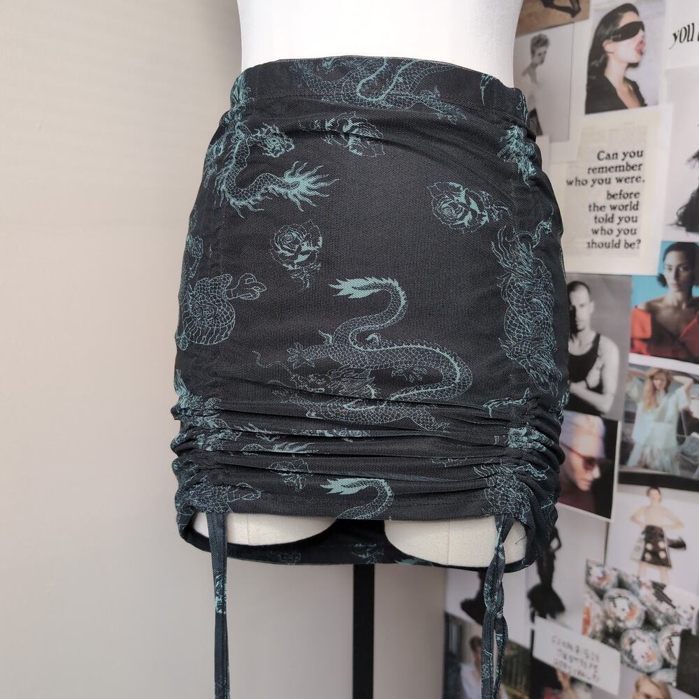 Dragon Print Ruched Mini Skirt Gothic